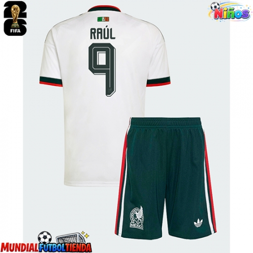 Camiseta México Raul Jimenez #9 Segunda Equipación Replica Mundial 2026 para niños mangas cortas (+ Pantalones cortos)